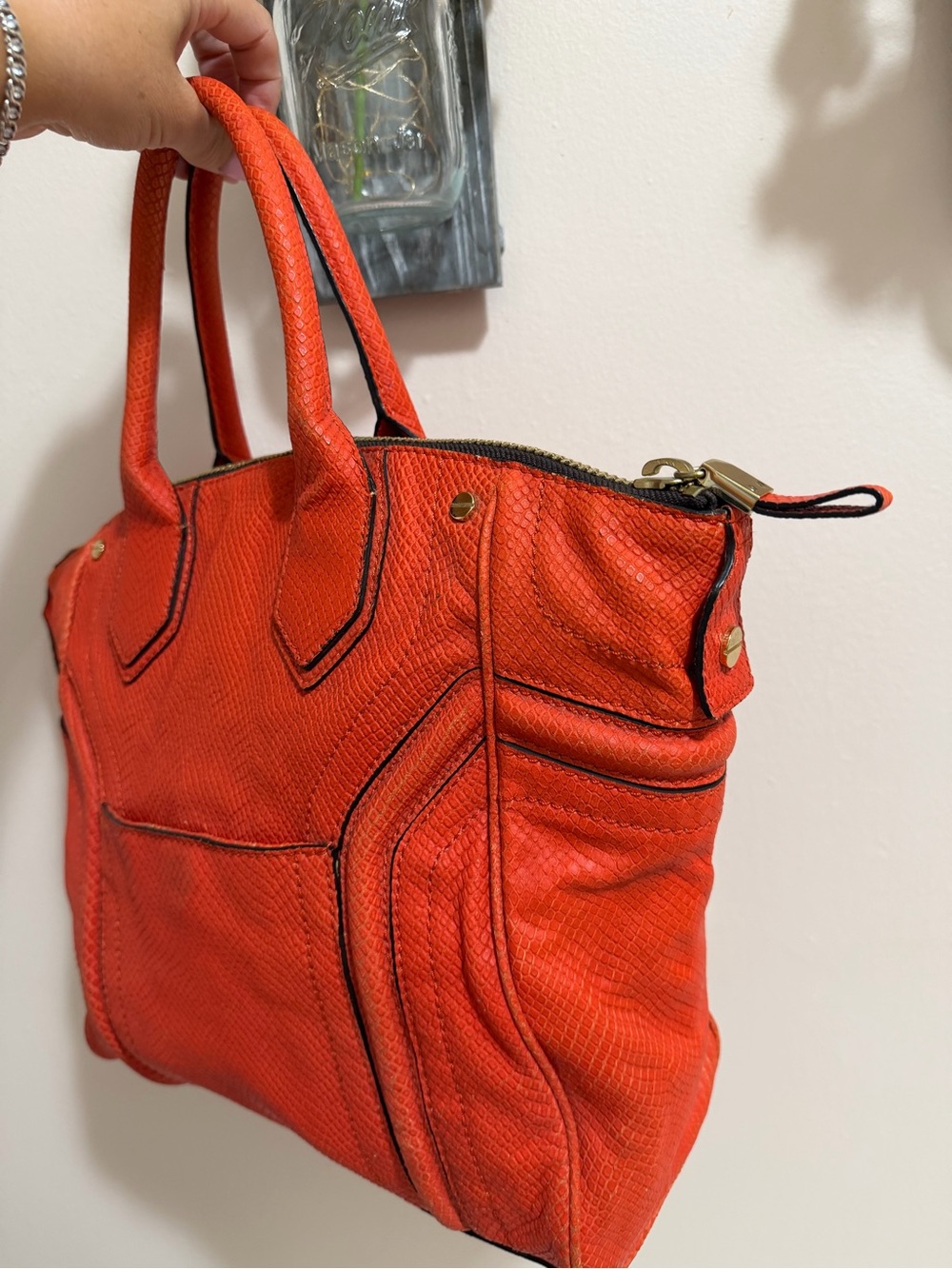 Milly Red Textured Satchel with Top Handles - Picture 2 of 5